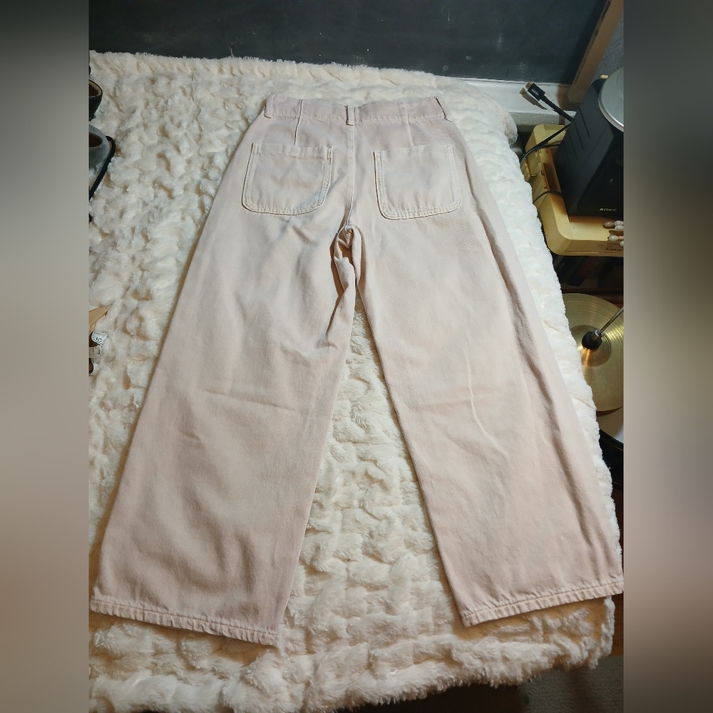 Zara Womens Size 4 Wide Leg Jeans Dusty Pink High Rise Denim Pants - Picture 6 of 9